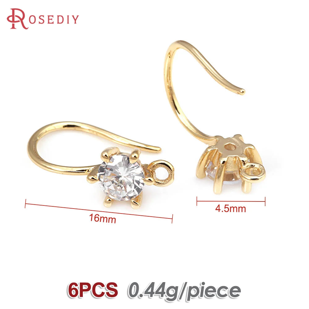 18K Gold Color Brass with Zircon Round Earrings Hooks High Quality Diy Jewelry Making Supplies Earrings Accessories for Women