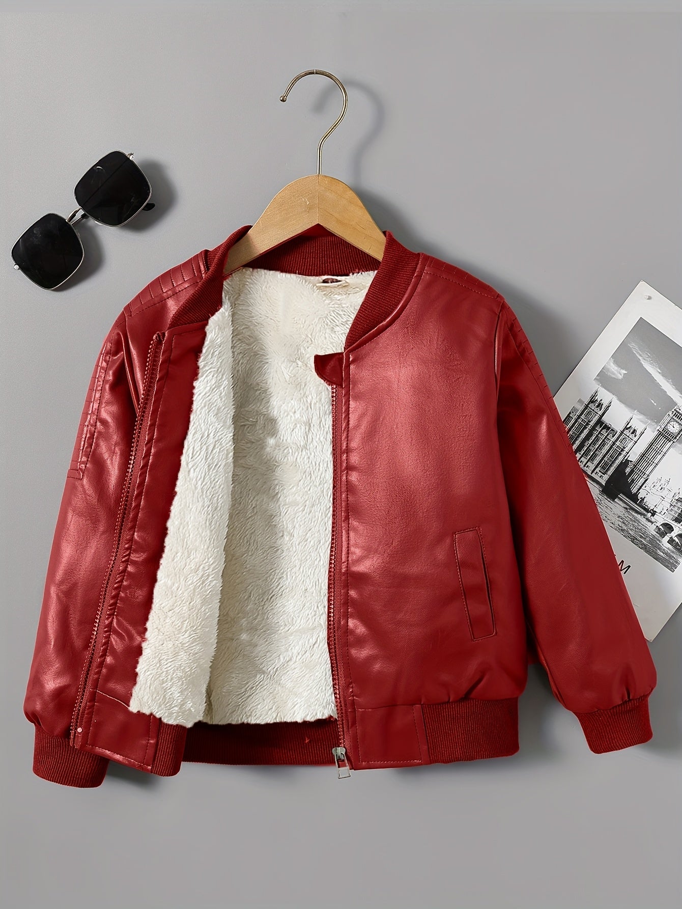 [Fleece-Lined Jacket] Cozy Fleece-Lined Boys' Zip-Up Jacket | Casual Stand Collar, Long Sleeve Outerwear for Fall/Winter