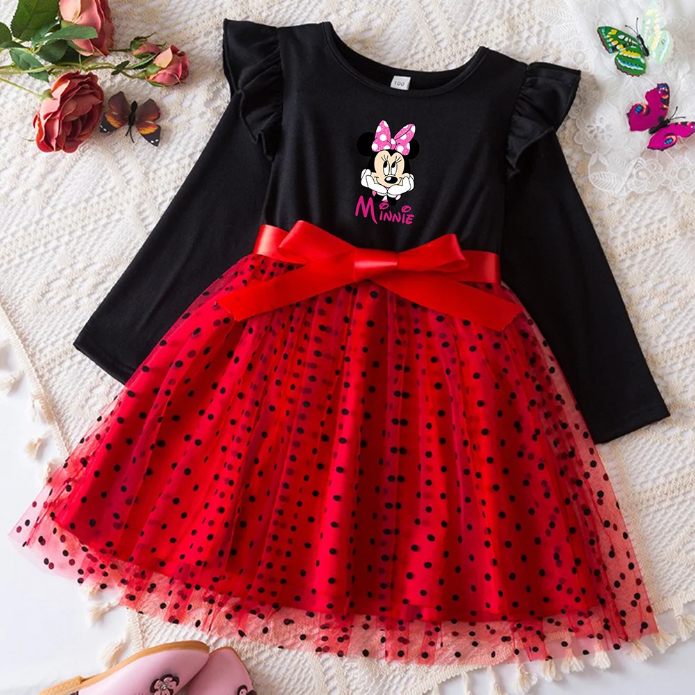 Mickey Minnie Fall Dresses for Girls Dresses Birthday Party Long Sleeve Princess Costume Teen Children's Party Clothes Autumn