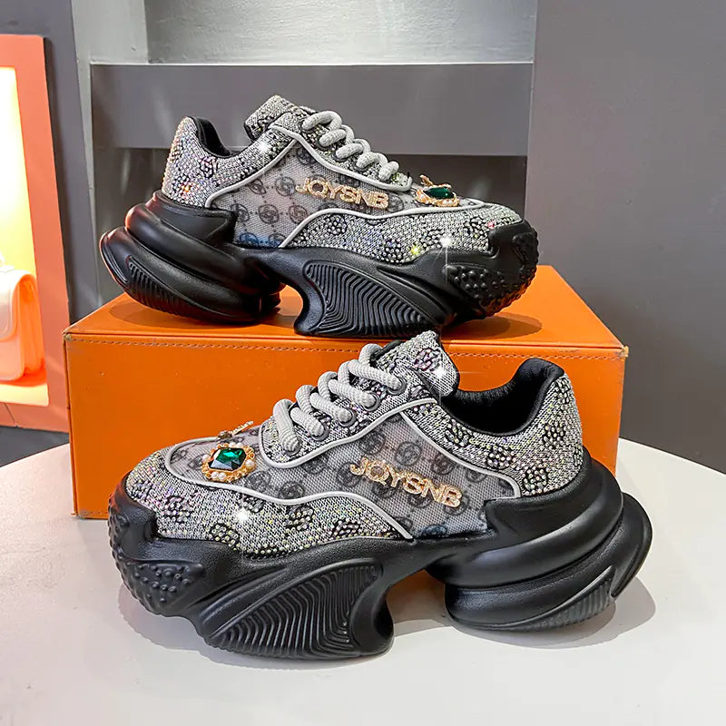 Chunky Platform Sneakers with Reflective Surface