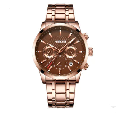 Men's Black Gold Steel Sports Watch - 3 Eye Chronograph | KHYAL&Co