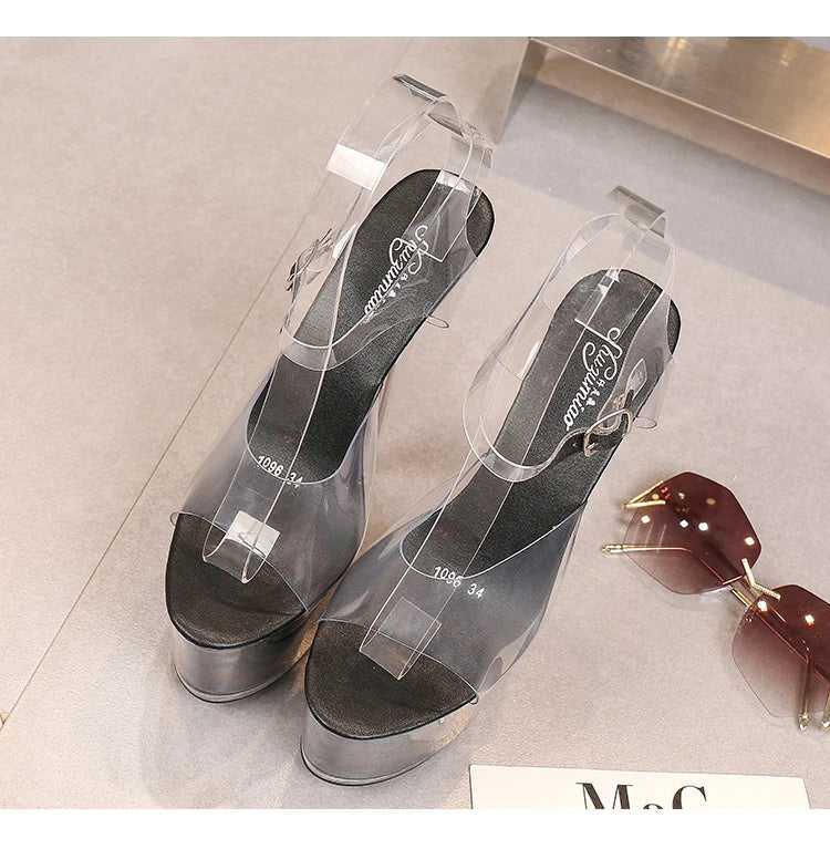 High Heel 17cm Model Show Night Club Fun Women Sandals Pole Dancing Shoes Sequined Platform Practice Performance Dancing Shoes