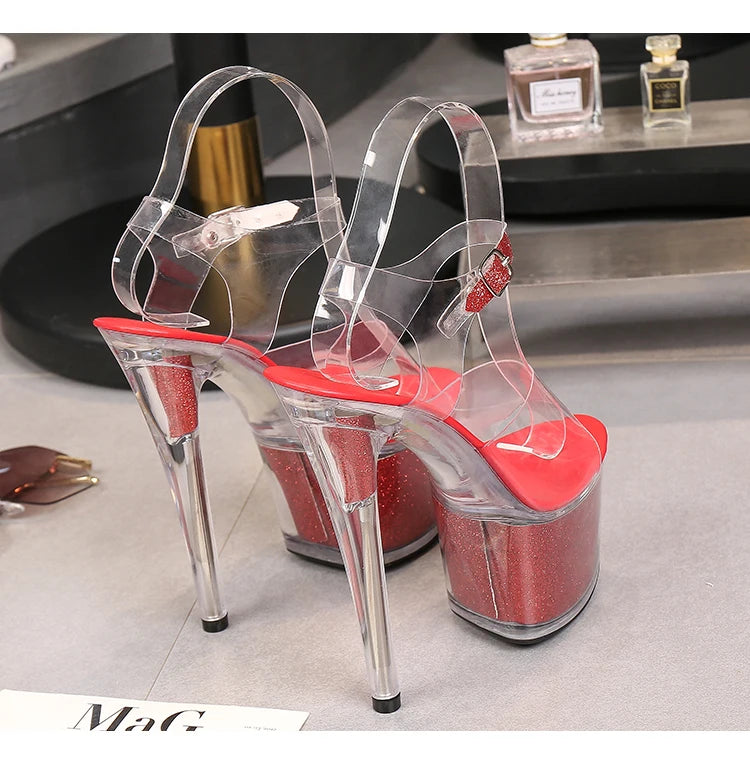High Heel 17cm Model Show Night Club Fun Women Sandals Pole Dancing Shoes Sequined Platform Practice Performance Dancing Shoes