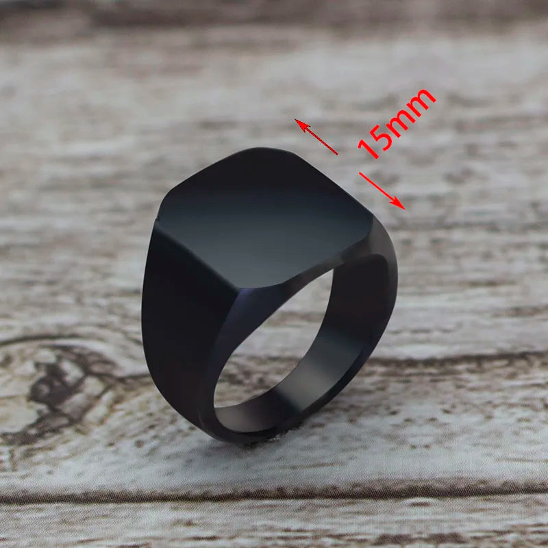 Punk Rock Vintage Heart Signet Ring Men Classicl Party Jewelry Male Wedding Black Men Square Enamel Ring