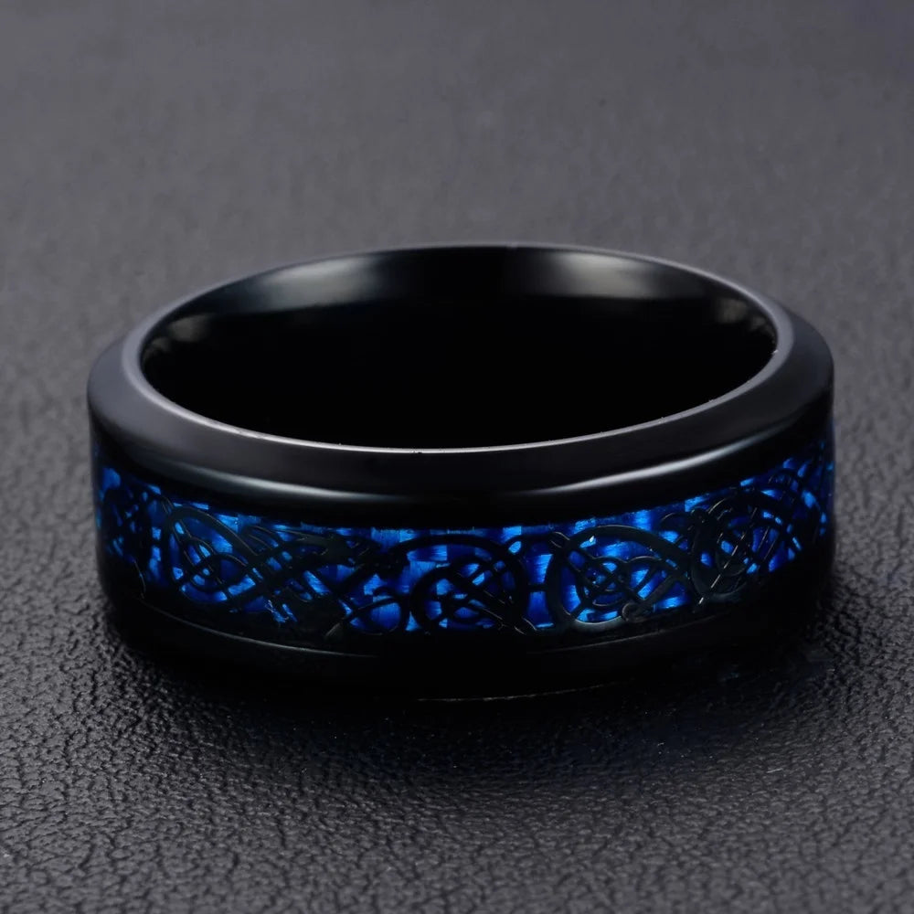 Fashion Jewelry Couple Rings for Lover's Vintage Dragon Pattern Stainless Steel Male Rings 6MM Dark Blue Zircon Female Ring Gift