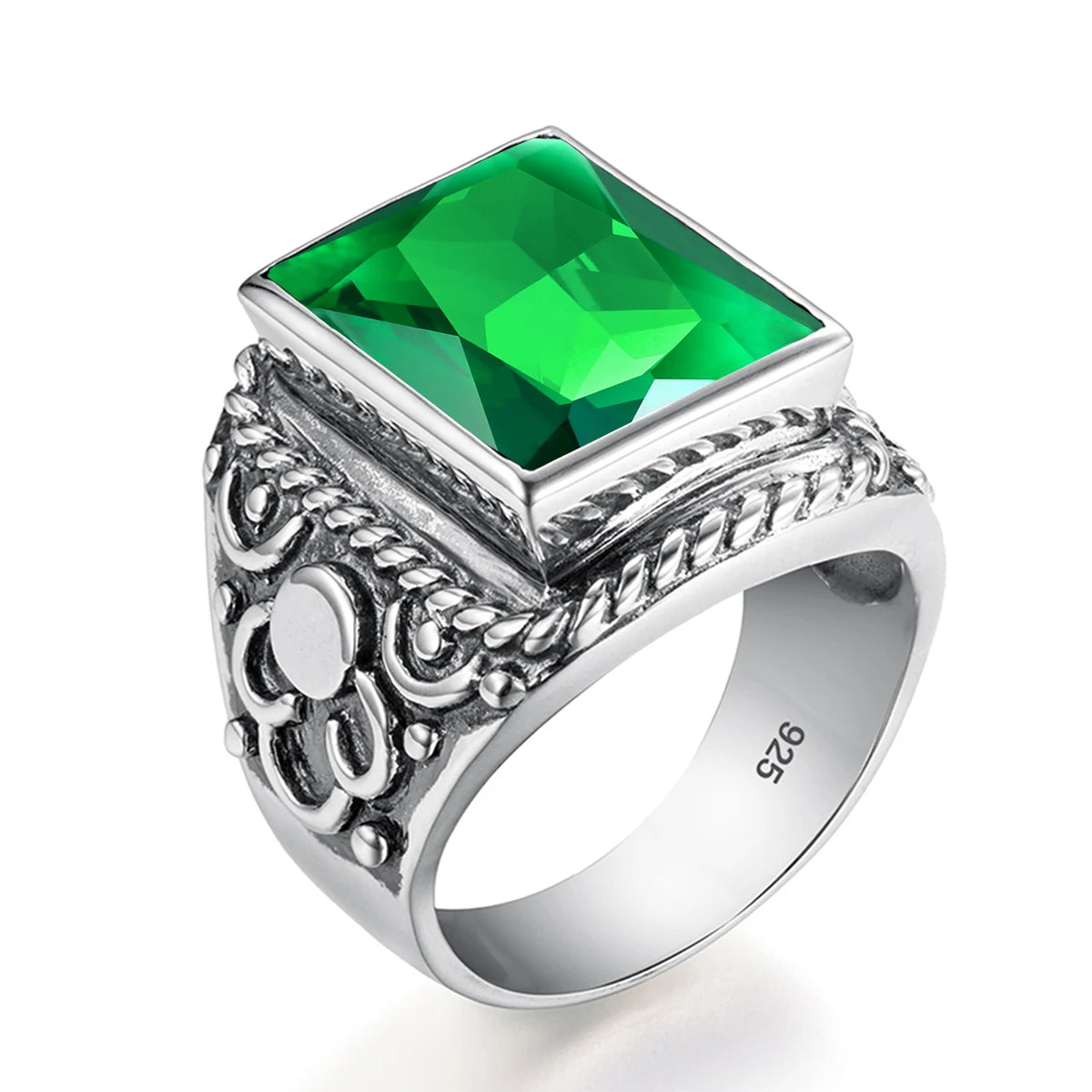 Real 925 Sterling Silver Heavy Signet Rings Men's Massive Amethyst 12*16mm Stone Party Male Vintage Jewelry Gift For Husband Top