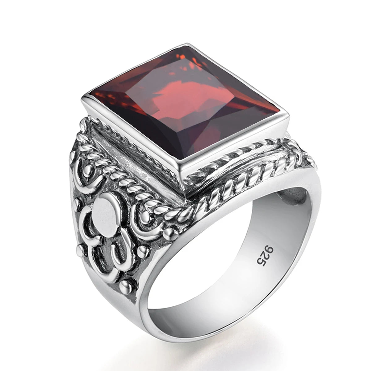 Real 925 Sterling Silver Heavy Signet Rings Men's Massive Amethyst 12*16mm Stone Party Male Vintage Jewelry Gift For Husband Top