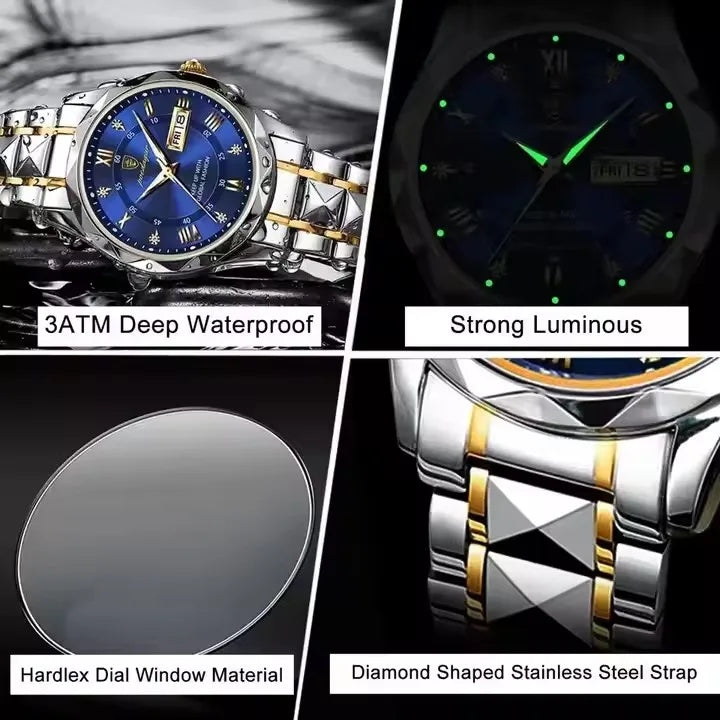New Arrival Poedagar 615 Business Watch for Men Luxury Gold Quartz Watches Mens Steel Band Waterproof Luminous Date Wristwatches