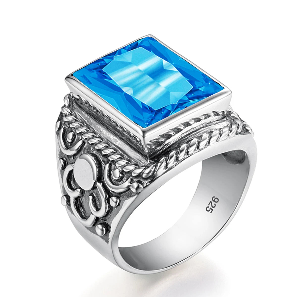 Real 925 Sterling Silver Heavy Signet Rings Men's Massive Amethyst 12*16mm Stone Party Male Vintage Jewelry Gift For Husband Top