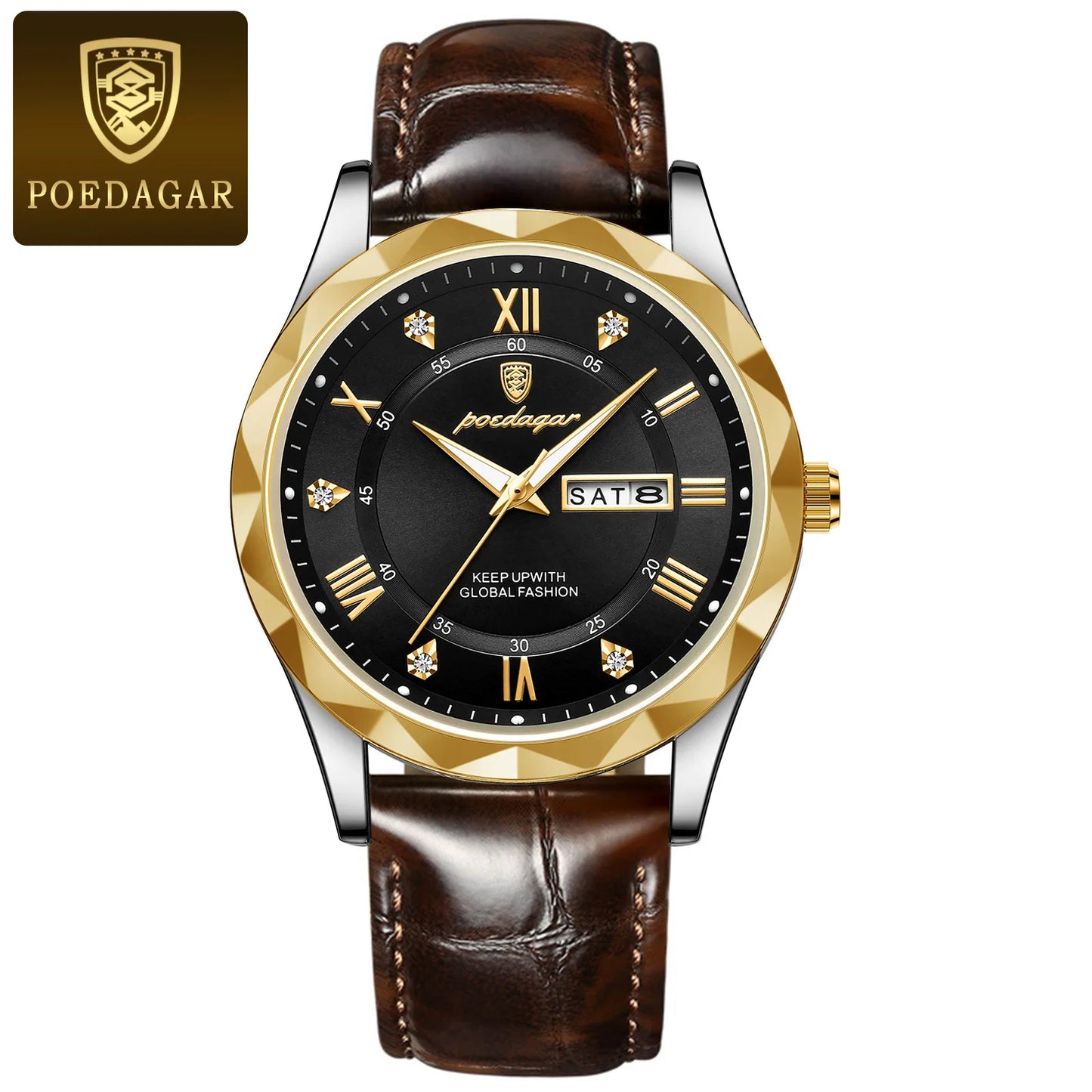 New Arrival Poedagar 615 Business Watch for Men Luxury Gold Quartz Watches Mens Steel Band Waterproof Luminous Date Wristwatches