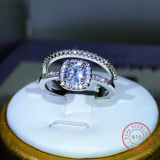 New Small Couple Ring 925 Sterling Silver Popular Fashion Four-Claw Zircon Ring Two-Piece For Ladies Party Birthday Jewelry Gift