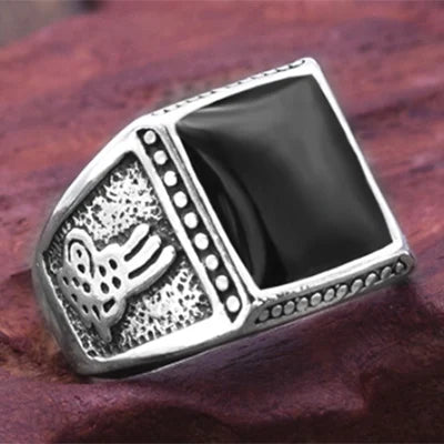 Punk Rock Vintage Heart Signet Ring Men Classicl Party Jewelry Male Wedding Black Men Square Enamel Ring