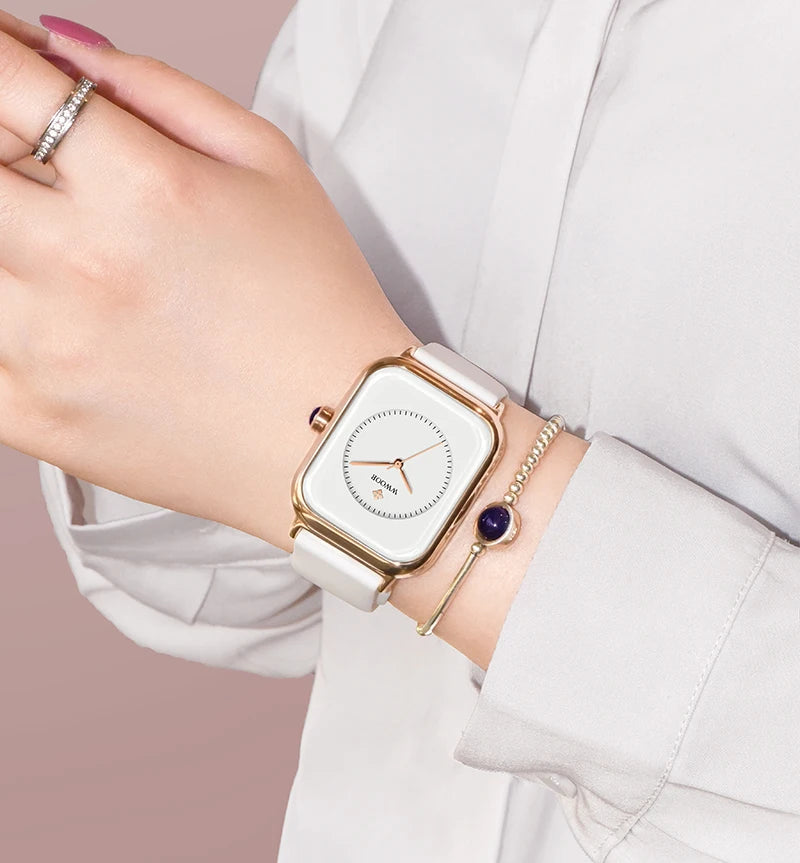 WWOOR Luxury Brand Red Square Watch For Women Quartz Watch Elegant Dress Ladies Wristwatch Simple Female Clock Relogio Feminino