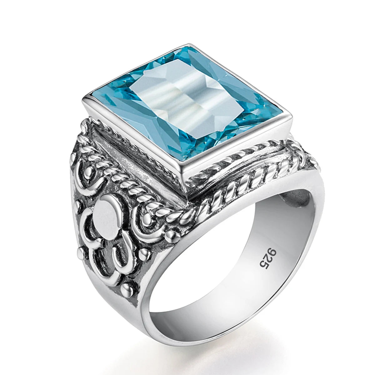 Real 925 Sterling Silver Heavy Signet Rings Men's Massive Amethyst 12*16mm Stone Party Male Vintage Jewelry Gift For Husband Top