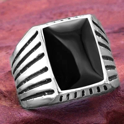 Punk Rock Vintage Heart Signet Ring Men Classicl Party Jewelry Male Wedding Black Men Square Enamel Ring