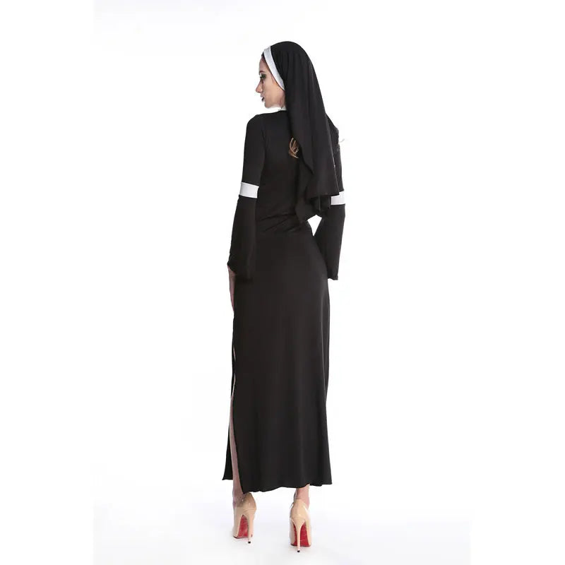Umorden Halloween Costumes for Women The Nun Costume Sexy High Split Fantasia Adulto Cosplay Clothing Dress Headscarf Cross