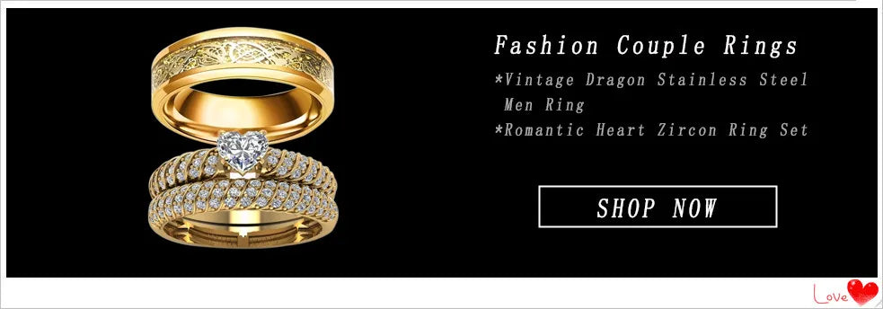 Carofeez Fashion Couple Rings for Lover's Cute Women Heart Rings Set and Vintage Men Rings Anniversary Wedding Band