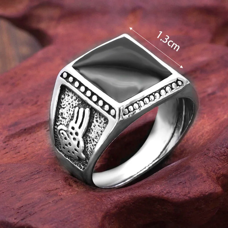 Punk Rock Vintage Heart Signet Ring Men Classicl Party Jewelry Male Wedding Black Men Square Enamel Ring
