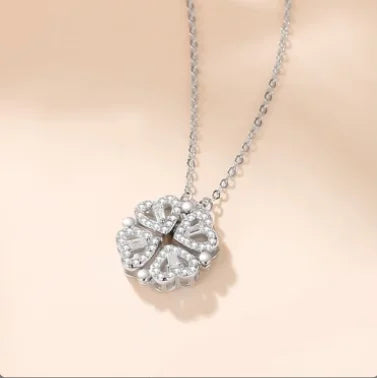 S925 Silver Four-leaf Clover Pendant Necklace with CZ Cubic Zirconia Ladies' Link Chain for Birthday & Wedding