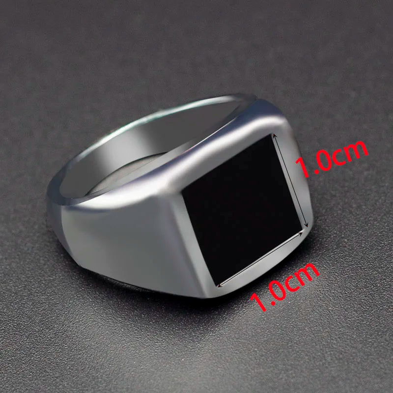 Punk Rock Vintage Heart Signet Ring Men Classicl Party Jewelry Male Wedding Black Men Square Enamel Ring