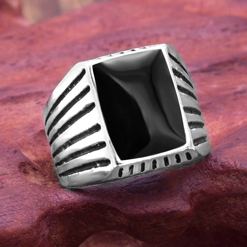 Punk Rock Vintage Heart Signet Ring Men Classicl Party Jewelry Male Wedding Black Men Square Enamel Ring