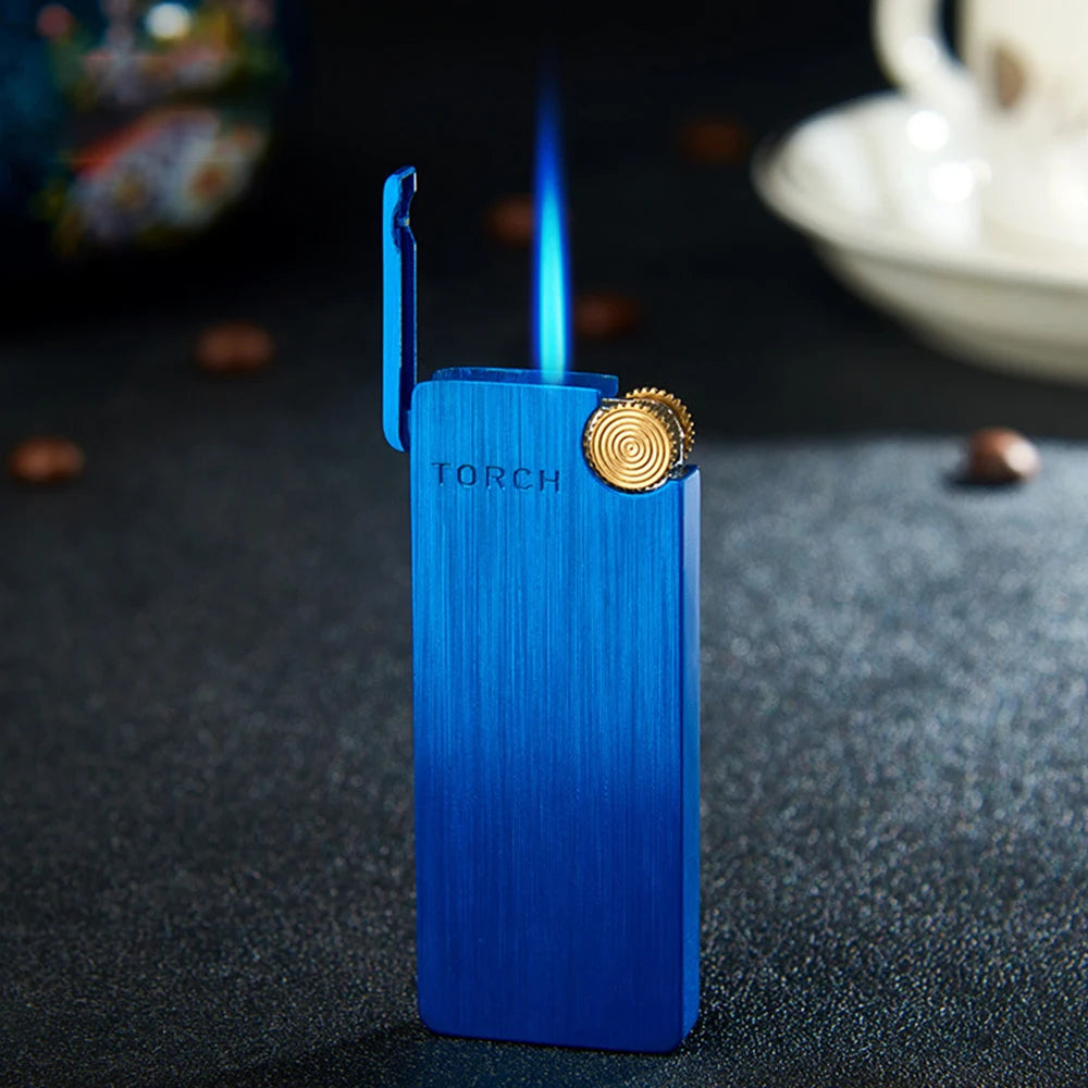 Windproof Torch Grinding Wheel Lighter Cigar Butane Lighter Spray Gun Portable Lighter Kitchen Outdoor Blue Flame