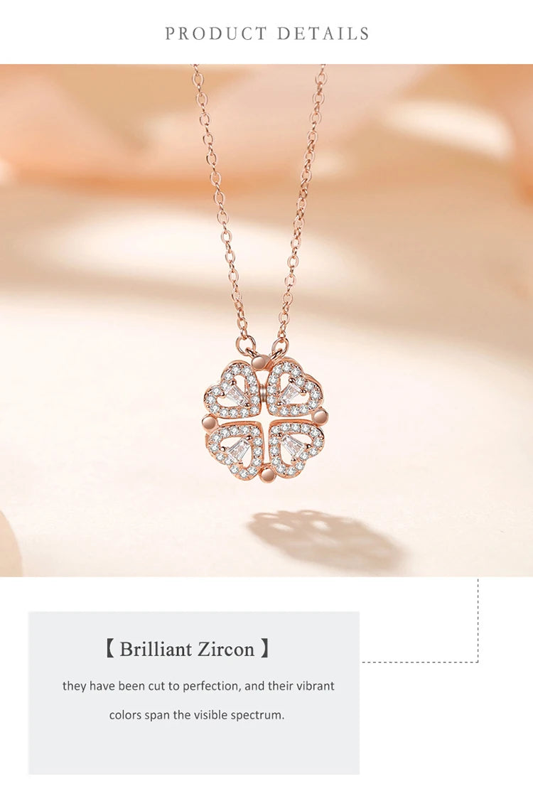 S925 Silver Four-leaf Clover Pendant Necklace with CZ Cubic Zirconia Ladies' Link Chain for Birthday & Wedding