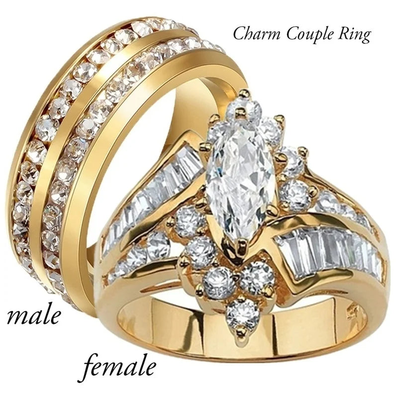 Carofeez Fashion Couple Rings Luxury Stainless Steel Double Row Zircon Men Ring Luxucy Geometric Rhinestones Zircon Women Rings