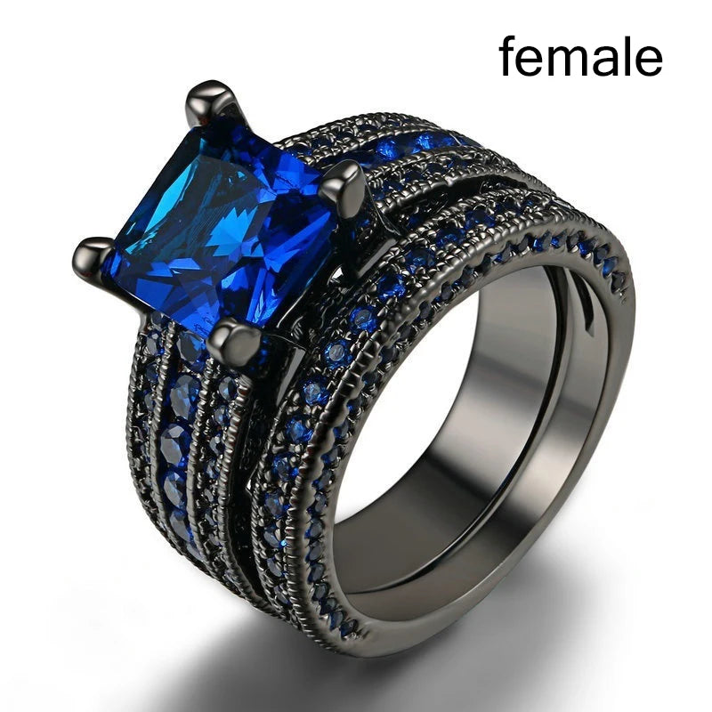 Fashion Jewelry Couple Rings for Lover's Vintage Dragon Pattern Stainless Steel Male Rings 6MM Dark Blue Zircon Female Ring Gift