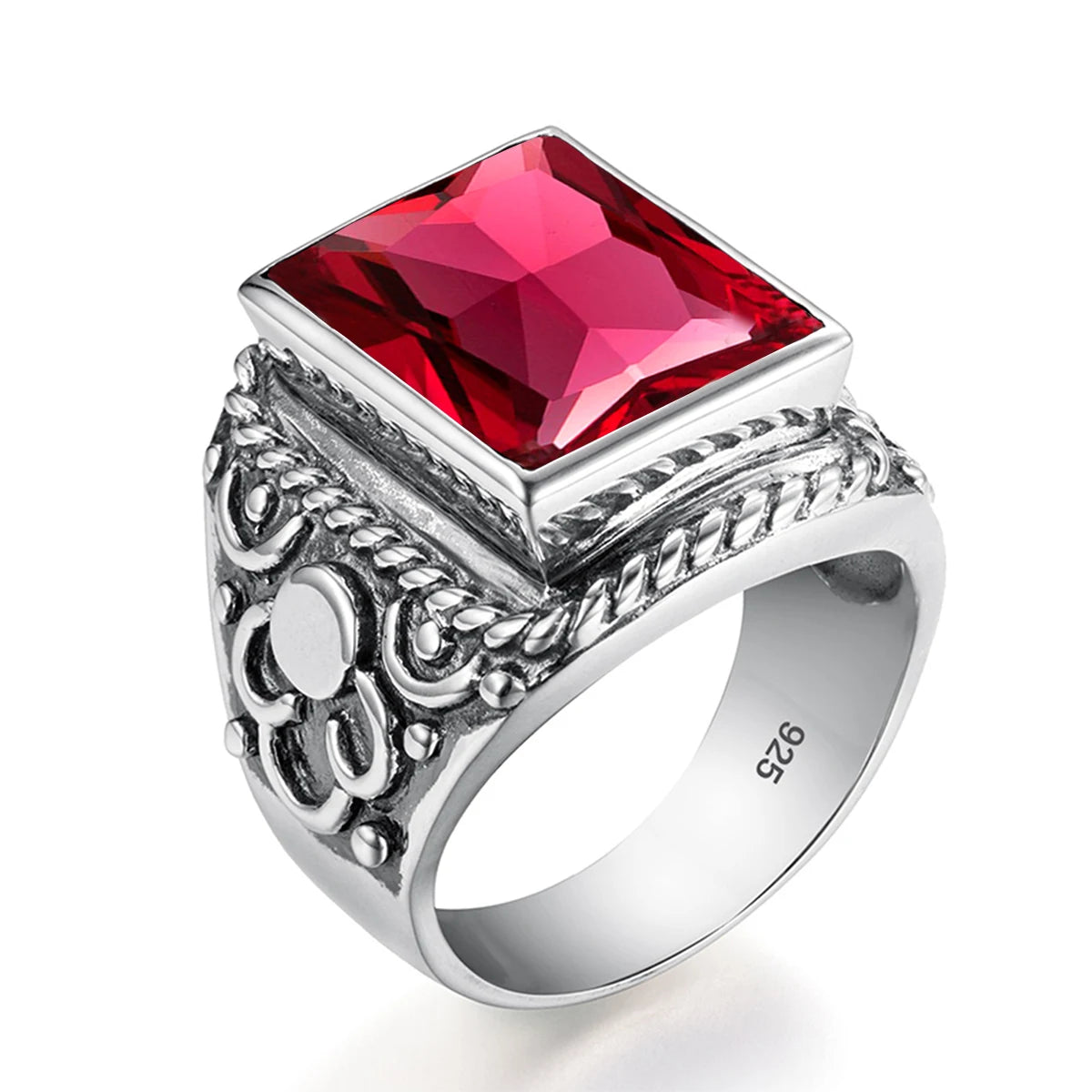 Real 925 Sterling Silver Heavy Signet Rings Men's Massive Amethyst 12*16mm Stone Party Male Vintage Jewelry Gift For Husband Top