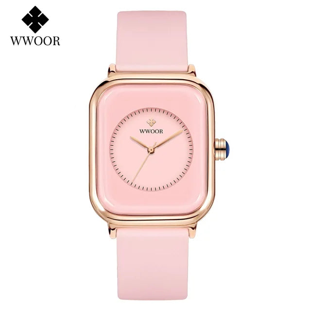 WWOOR Luxury Brand Red Square Watch For Women Quartz Watch Elegant Dress Ladies Wristwatch Simple Female Clock Relogio Feminino