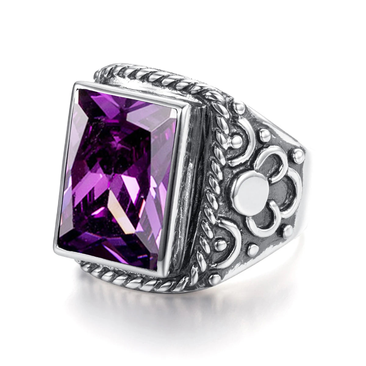 Real 925 Sterling Silver Heavy Signet Rings Men's Massive Amethyst 12*16mm Stone Party Male Vintage Jewelry Gift For Husband Top