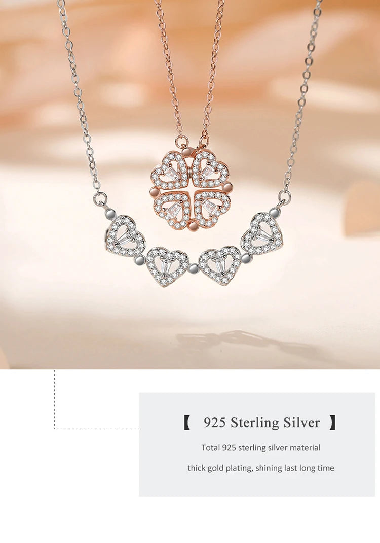 S925 Silver Four-leaf Clover Pendant Necklace with CZ Cubic Zirconia Ladies' Link Chain for Birthday & Wedding