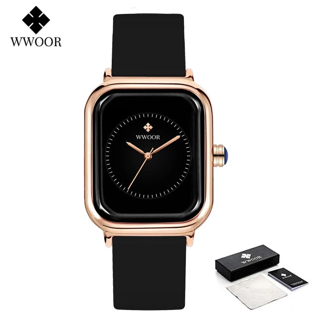 WWOOR Luxury Brand Red Square Watch For Women Quartz Watch Elegant Dress Ladies Wristwatch Simple Female Clock Relogio Feminino