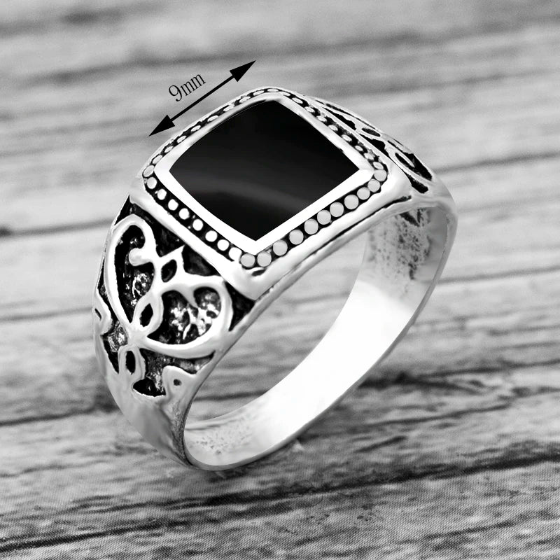 Punk Rock Vintage Heart Signet Ring Men Classicl Party Jewelry Male Wedding Black Men Square Enamel Ring