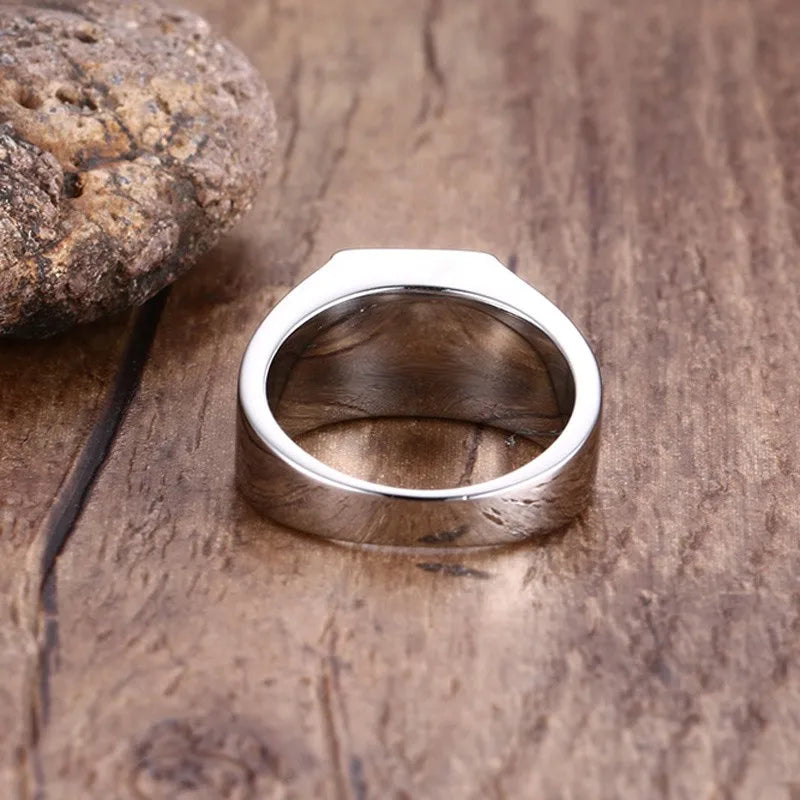 Stylish Men Signet Rings Stainless Steel Statement Ring with Rectangle Blue Stone anel masculino