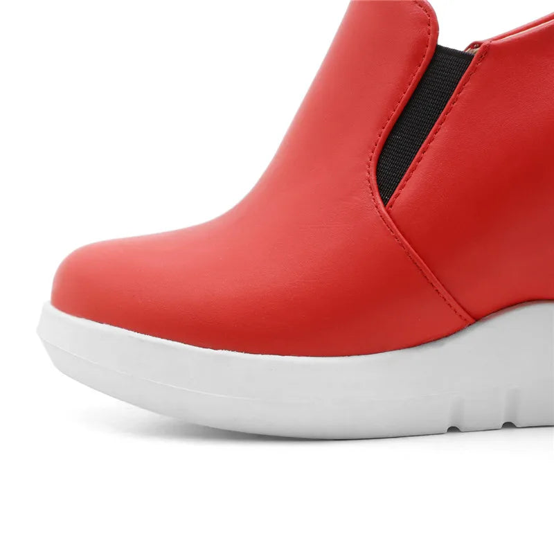 Hidden Platform Wedges Sneakers Women Spring Autumn Casual Shoes On Platform Comfort Wedge Heels Red White Sneaker Female