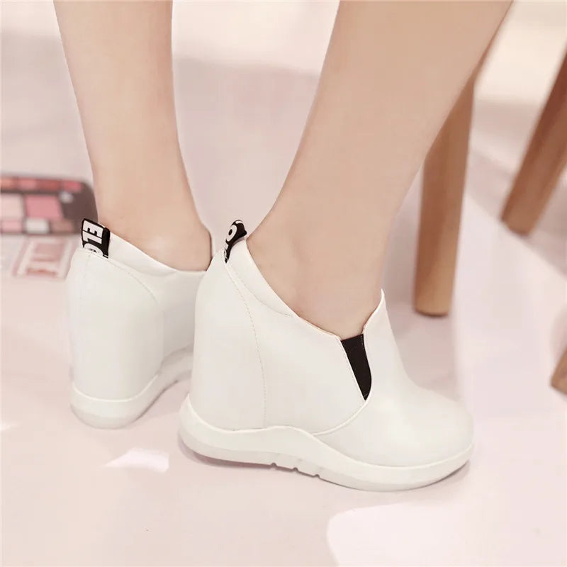 Hidden Platform Wedges Sneakers Women Spring Autumn Casual Shoes On Platform Comfort Wedge Heels Red White Sneaker Female