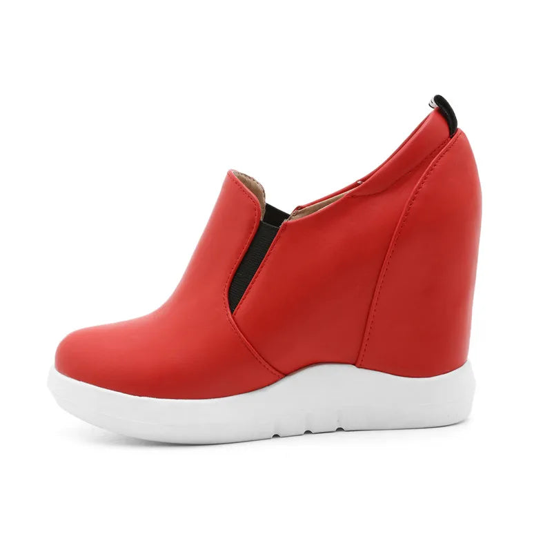 Hidden Platform Wedges Sneakers Women Spring Autumn Casual Shoes On Platform Comfort Wedge Heels Red White Sneaker Female