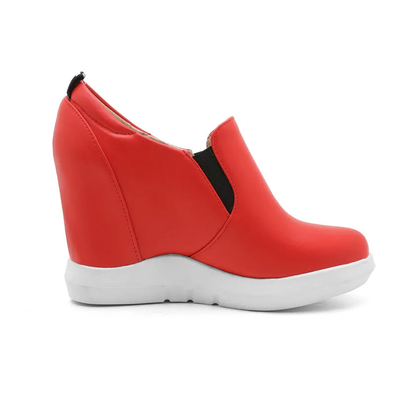 Hidden Platform Wedges Sneakers Women Spring Autumn Casual Shoes On Platform Comfort Wedge Heels Red White Sneaker Female