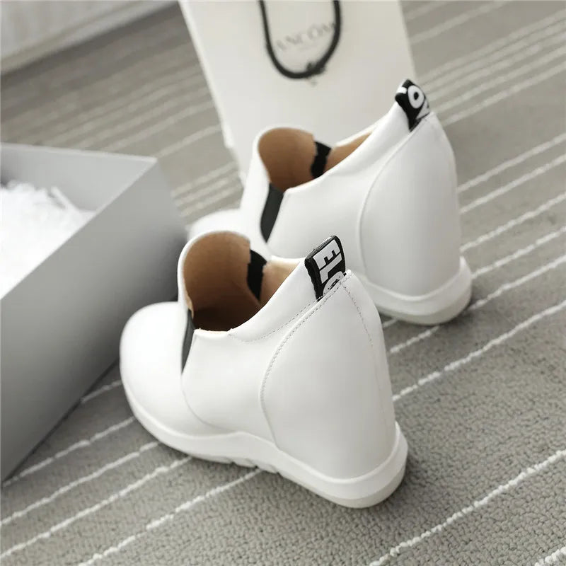 Hidden Platform Wedges Sneakers Women Spring Autumn Casual Shoes On Platform Comfort Wedge Heels Red White Sneaker Female