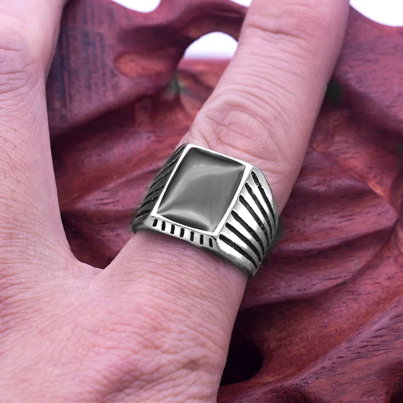 Punk Rock Vintage Heart Signet Ring Men Classicl Party Jewelry Male Wedding Black Men Square Enamel Ring