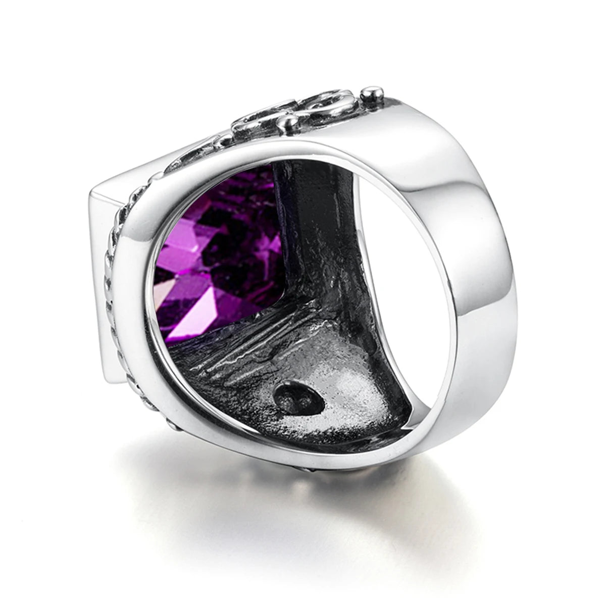 Real 925 Sterling Silver Heavy Signet Rings Men's Massive Amethyst 12*16mm Stone Party Male Vintage Jewelry Gift For Husband Top