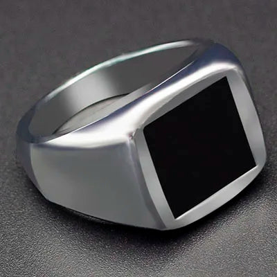Punk Rock Vintage Heart Signet Ring Men Classicl Party Jewelry Male Wedding Black Men Square Enamel Ring
