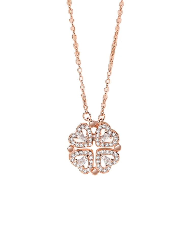 S925 Silver Four-leaf Clover Pendant Necklace with CZ Cubic Zirconia Ladies' Link Chain for Birthday & Wedding