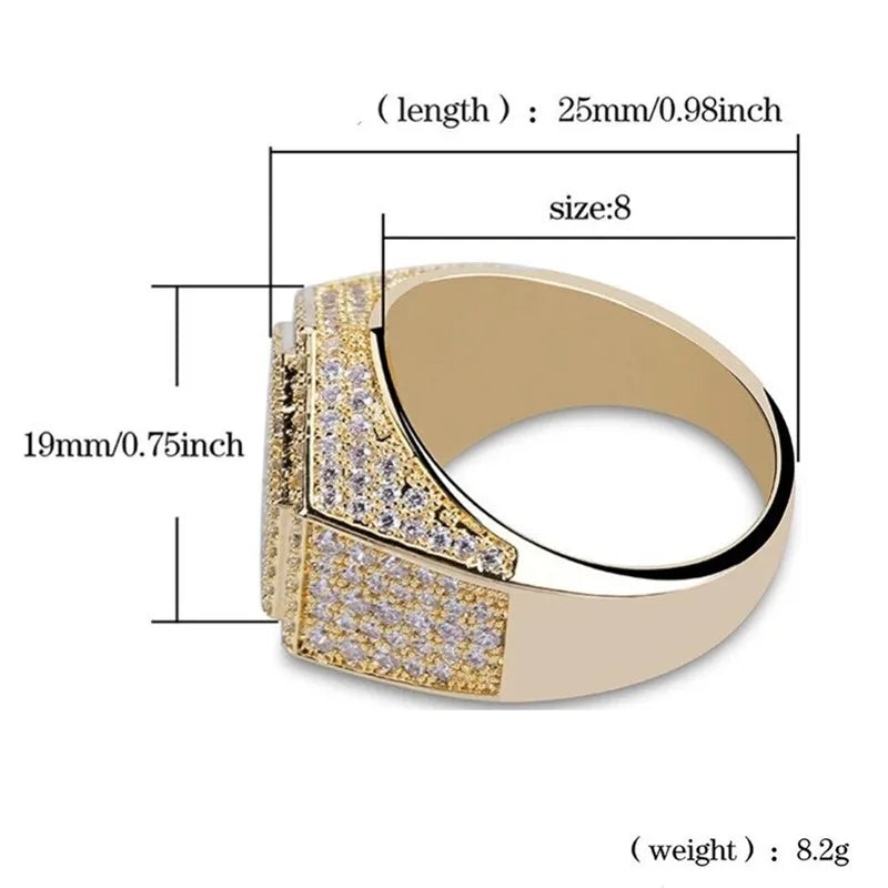Fashion Men Rings Copper Gold Silver Color Ring Iced Out Bling Pave Cubic Zirconia Geometry Ring Charms For Men Gift