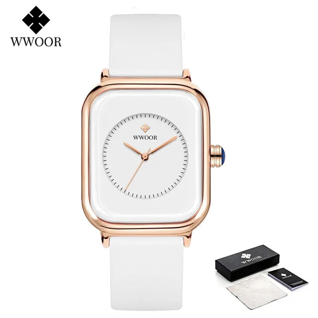 WWOOR Luxury Brand Red Square Watch For Women Quartz Watch Elegant Dress Ladies Wristwatch Simple Female Clock Relogio Feminino