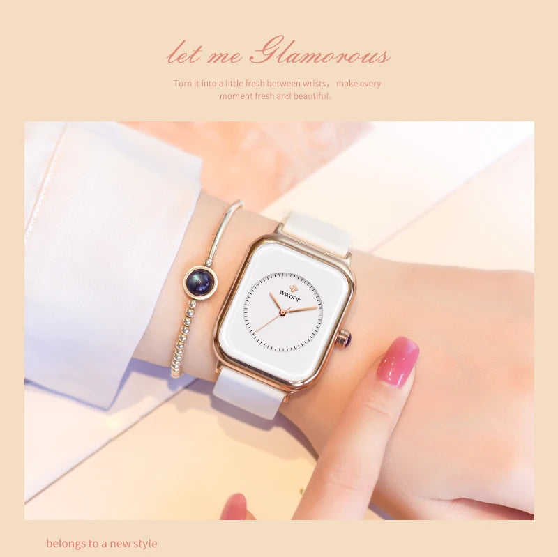 WWOOR Luxury Brand Red Square Watch For Women Quartz Watch Elegant Dress Ladies Wristwatch Simple Female Clock Relogio Feminino