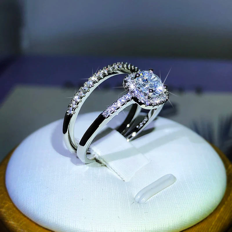 New Small Couple Ring 925 Sterling Silver Popular Fashion Four-Claw Zircon Ring Two-Piece For Ladies Party Birthday Jewelry Gift