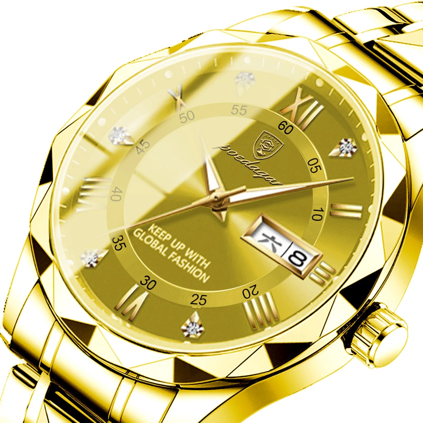 New Arrival Poedagar 615 Business Watch for Men Luxury Gold Quartz Watches Mens Steel Band Waterproof Luminous Date Wristwatches